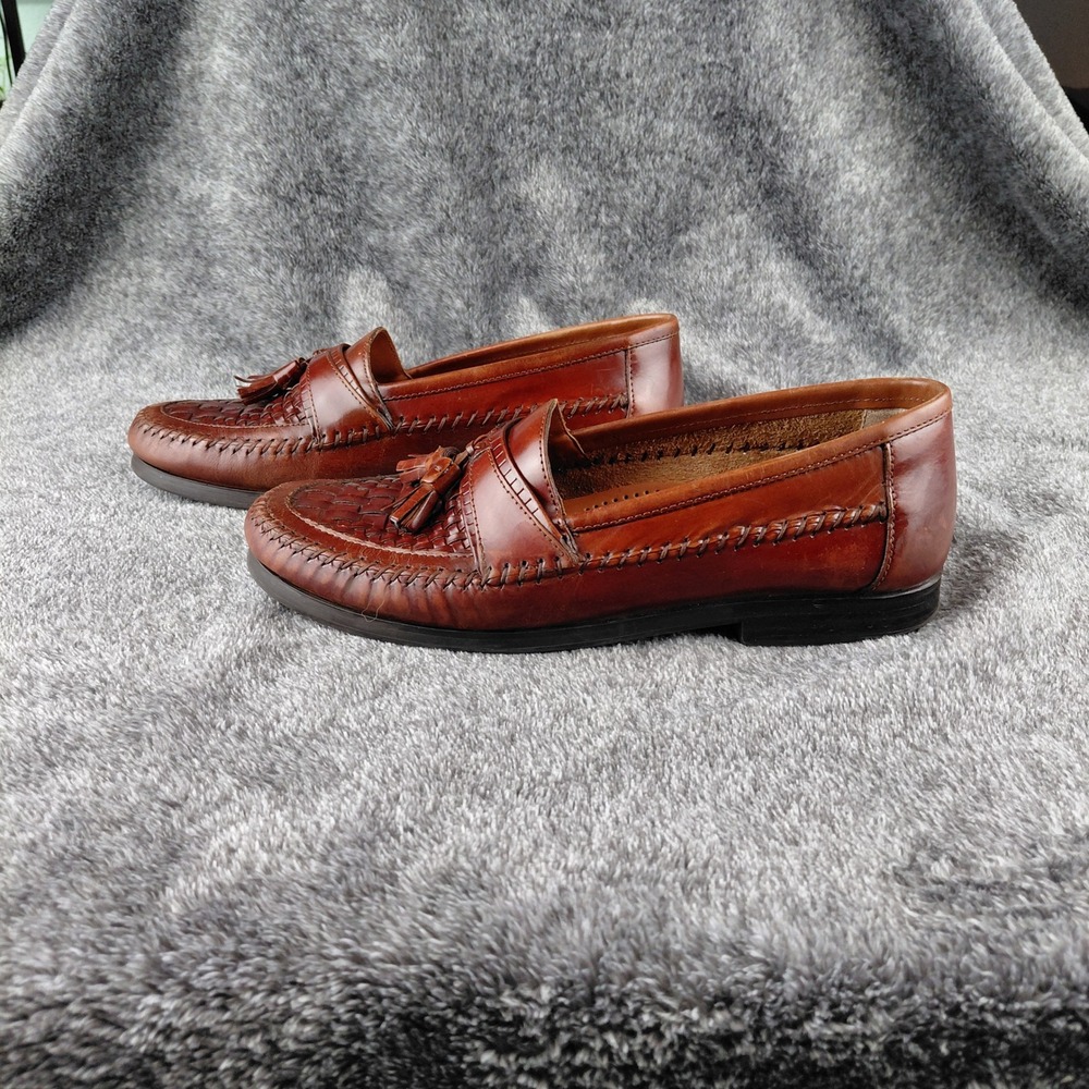 Giorgio Brutini Mens Newark Brown Woven Leather Tassel Loafers Shoes 8 M 897 - Picture 4 of 8